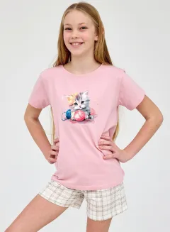 Piżama dziewczęca z kotkiem Cornette Young Girl 788/122 Kitty 2 134-164 - 2