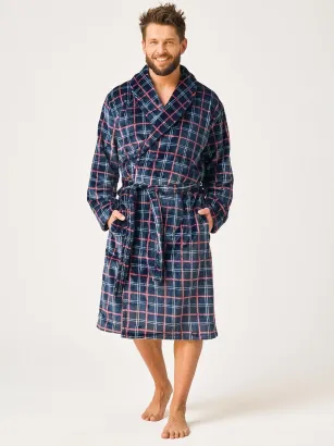 Szlafrok męski w kratę Key MGL 406 M-2XL