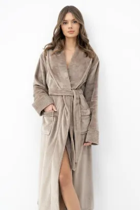 Elegancki długi szlafrok damski Sensis Marron S-2XL
