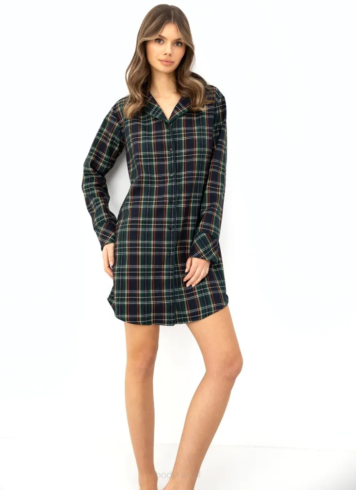 Rozpinana koszula nocna w kratę Sensis Skyler XS-2XL