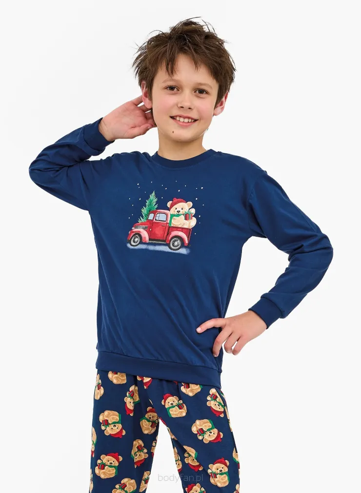 Piżama chłopięca Cornette Teddy 2 966/172 świąteczna bawełna 134-164