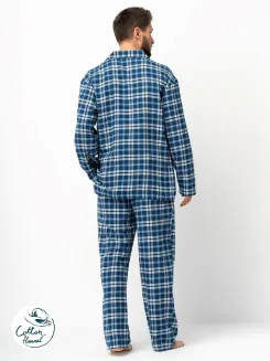Piżama męska Key MNS 492 flanelowa w kratkę niebieską M-2XL - 3