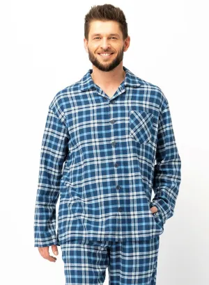 Piżama męska Key MNS 492 flanelowa w kratkę niebieską M-2XL