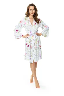 Peniuar w kwiaty z jedwabiu wiskozowego Mewa Flores 6538 - 4