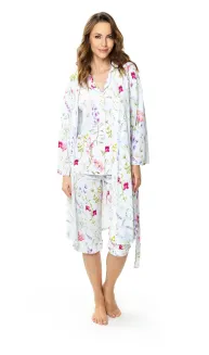 Peniuar w kwiaty z jedwabiu wiskozowego Mewa Flores 6538 - 5