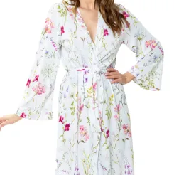 Peniuar w kwiaty z jedwabiu wiskozowego Mewa Flores 6538