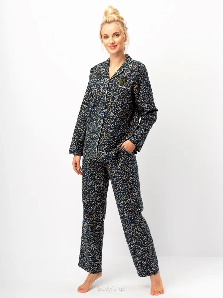 Piżama damska flanelowa Key LNS 706 granatowa w wiewiórki S-XL