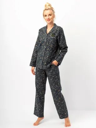 Piżama damska flanelowa Key LNS 706 granatowa w wiewiórki S-XL