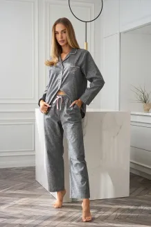 Spodnie piżamowe damskie L&L 2534 Coco bawełna szary melanż S–XL - 2