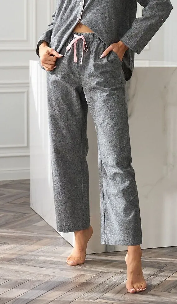 Spodnie piżamowe damskie L&L 2534 Coco bawełna szary melanż S–XL