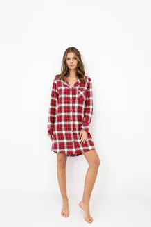 Koszula nocna w czerwoną kratę Sensis Clariel XS-2XL  flanelowa rozpinana - 5