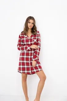 Koszula nocna w czerwoną kratę Sensis Clariel XS-2XL  flanelowa rozpinana - 6