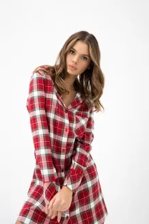 Koszula nocna w czerwoną kratę Sensis Clariel XS-2XL  flanelowa rozpinana - 3