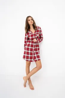 Koszula nocna w czerwoną kratę Sensis Clariel XS-2XL  flanelowa rozpinana - 2