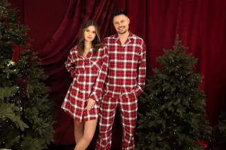Koszula nocna w czerwoną kratę Sensis Clariel XS-2XL  flanelowa rozpinana - 13