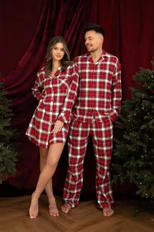 Koszula nocna w czerwoną kratę Sensis Clariel XS-2XL  flanelowa rozpinana - 14