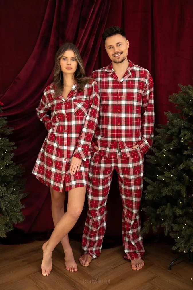 Koszula nocna w czerwoną kratę Sensis Clariel XS-2XL  flanelowa rozpinana