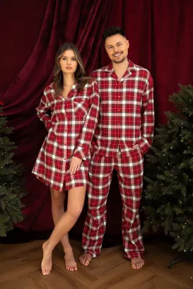 Koszula nocna w czerwoną kratę Sensis Clariel XS-2XL  flanelowa rozpinana