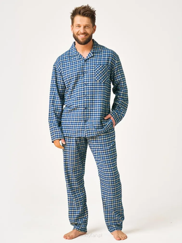 Flanelowa piżama męska rozpinana Key MNS 404  M-2XL
