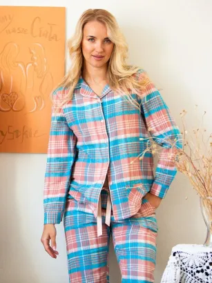 Flanelowa piżama damska rozpinana Key LNS 435 S-XL