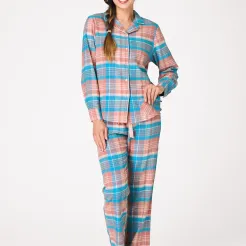 Flanelowa piżama damska rozpinana Key LNS 435  S-XL