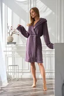 Szlafrok damski L&L 2557 Slim krótki z kapturem Boucla S-XL - 5