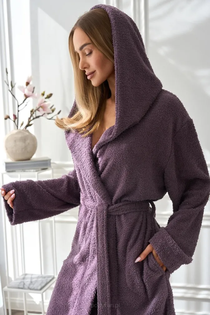 Szlafrok damski L&L 2557 Slim krótki z kapturem Boucla S-XL