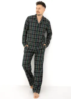 Piżama męska flanelowa w kratę Sensis George  S-2XL rozpinana - 2
