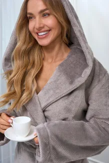 Elegancki krótki szlafrok damski z kapturem L&L 2601 Honey S-XL - 11