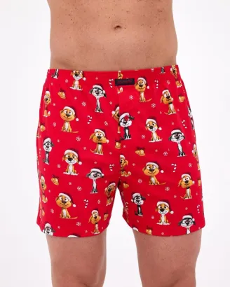 Bokserki męskie Cornette Dogs 2 Christmas czerwone bawełniane 3XL–5XL