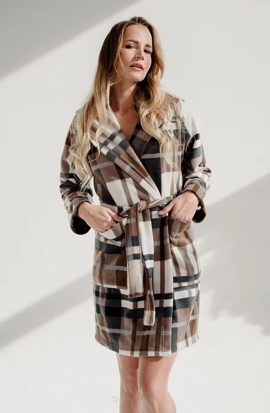 Szlafrok damski w kratę De Lafense 031 Kocyk S-XL