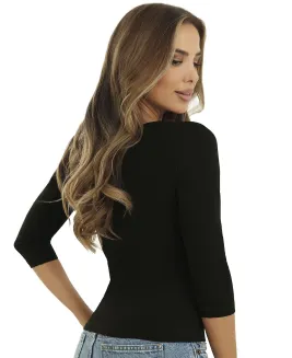 Bluzka damska Emili Ina wiskoza rękaw 3/4 biała czarna 2XL-3XL - 3