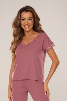 Piżama De Lafense 880 Hazel – krótki rękaw, rybaczki, wiskoza S-2XL - 3