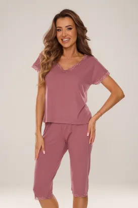 Piżama De Lafense 880 Hazel – krótki rękaw, rybaczki, wiskoza S-2XL