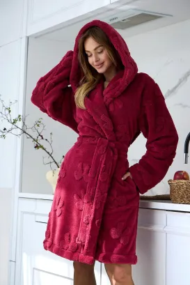 Krótki ciepły szlafrok damski z kapturem L&L 2630 Maya XS-XL