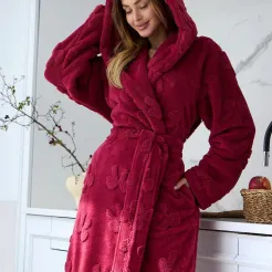 Krótki ciepły szlafrok damski z kapturem L&L 2630 Maya XS-XL