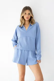 Komplet dresowy Sensis Blaire XS-XL błękitny, bluza polo + szorty - 3