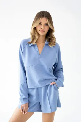 Komplet dresowy Sensis Blaire XS-XL błękitny, bluza polo + szorty