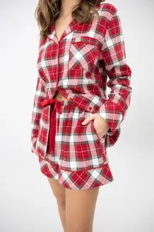 Piżama damska w czerwona kratę Sensis Clariel XS-2XL flanelowa rozpinana - 5