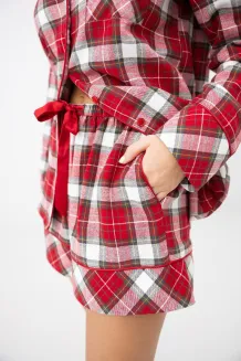 Piżama damska w czerwona kratę Sensis Clariel XS-2XL flanelowa rozpinana - 4
