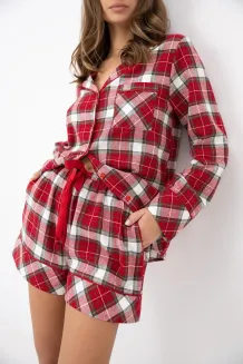 Piżama damska w czerwona kratę Sensis Clariel XS-2XL flanelowa rozpinana - 9