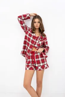 Piżama damska w czerwona kratę Sensis Clariel XS-2XL flanelowa rozpinana - 6