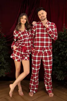 Piżama damska w czerwona kratę Sensis Clariel XS-2XL flanelowa rozpinana - 12