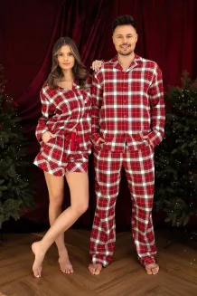 Piżama damska w czerwona kratę Sensis Clariel XS-2XL flanelowa rozpinana - 3