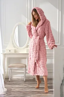 Ciepły długi szlafrok damski z kapturem L&L 2554 Valentine - 2
