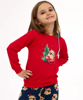 Piżama dziewczęca Cornette Teddy 594/186 świąteczna bawełna 86-128