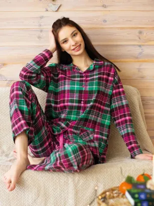 Flanelowa piżama damska rozpinana Key LNS 414 S-XL