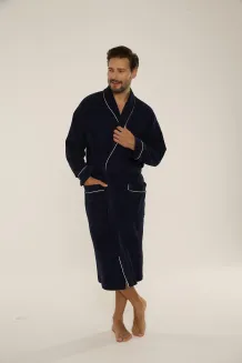 Szlafrok kąpielowy męski frotte De Lafense Laurent granatowy M-2XL - 3