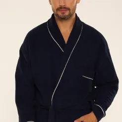 Szlafrok kąpielowy męski frotte De Lafense Laurent granatowy M-2XL
