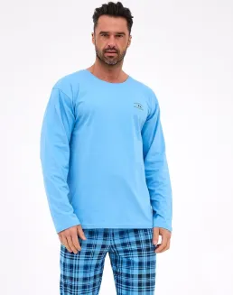 Piżama męska Cornette 124/310 Ready bawełna niebieska krata S–2XL - 2